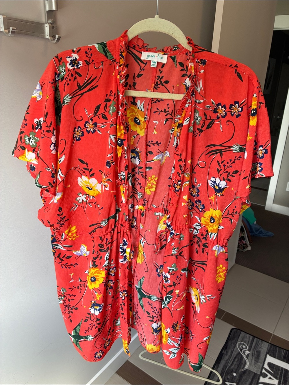 Grace & Lace Orange Floral Tie-Front Kimono